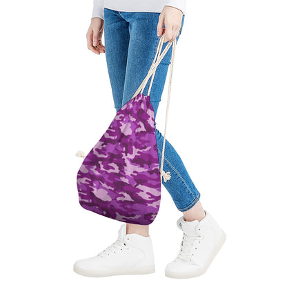 Dark Purple Camouflage Print Drawstring Bag