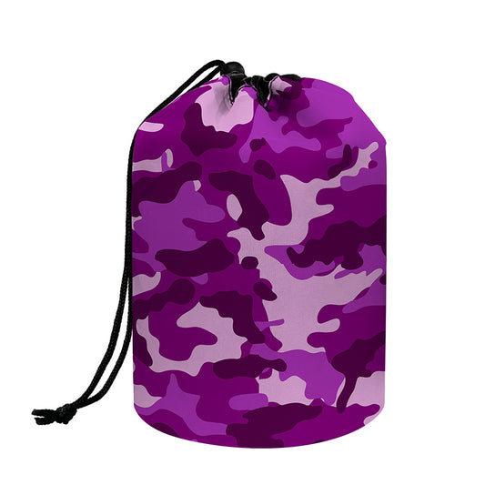 Dark Purple Camouflage Print Drawstring Makeup Bag