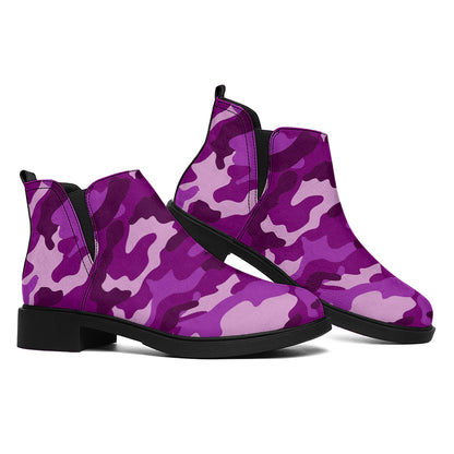 Dark Purple Camouflage Print Flat Ankle Boots
