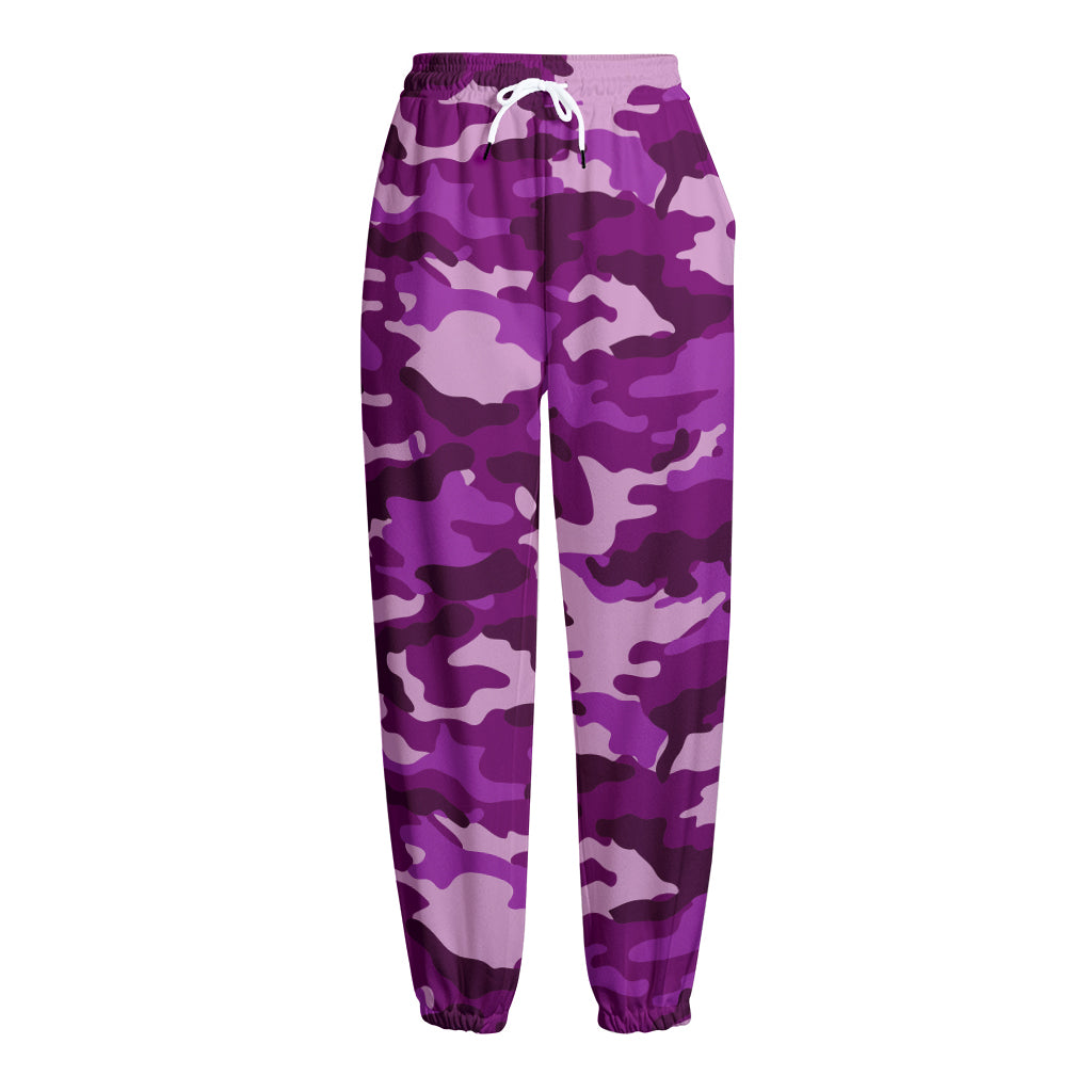 Dark Purple Camouflage Print Fleece Lined Knit Pants