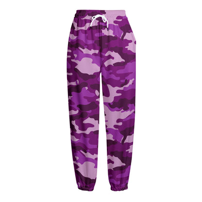 Dark Purple Camouflage Print Fleece Lined Knit Pants