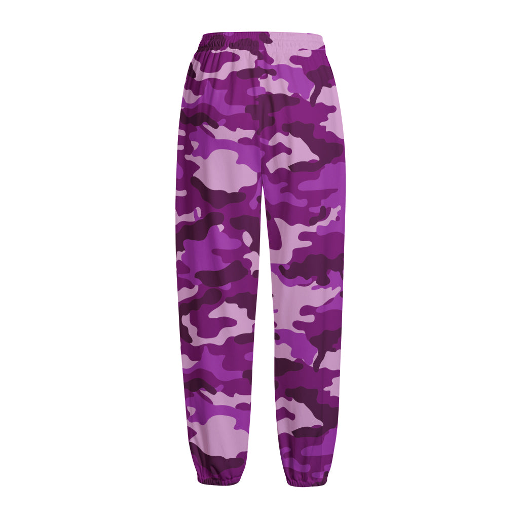 Dark Purple Camouflage Print Fleece Lined Knit Pants