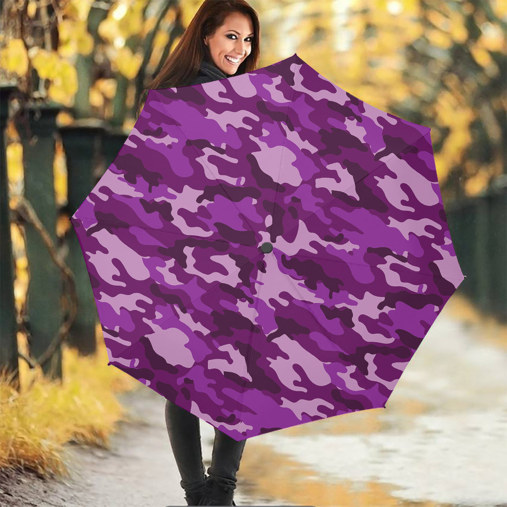 Dark Purple Camouflage Print Foldable Umbrella