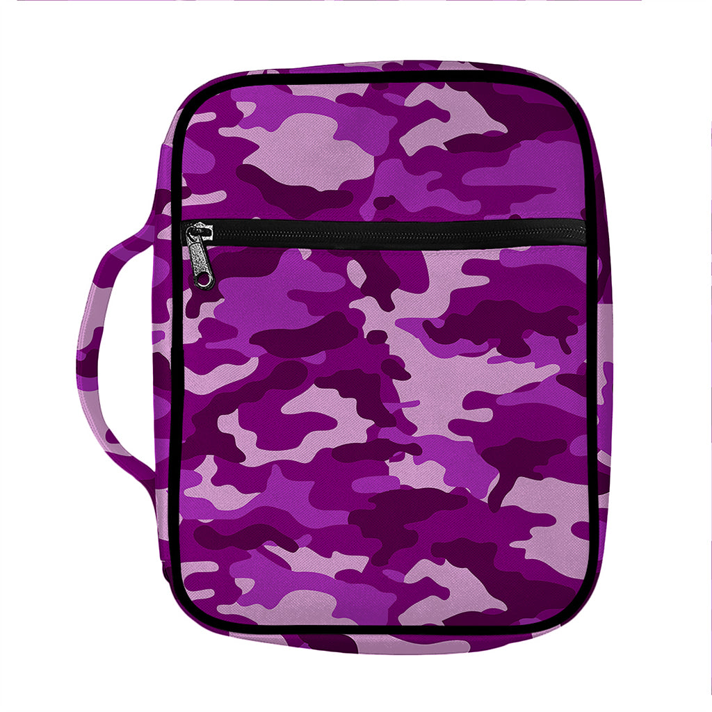 Dark Purple Camouflage Print Front Pocket Bible Bag