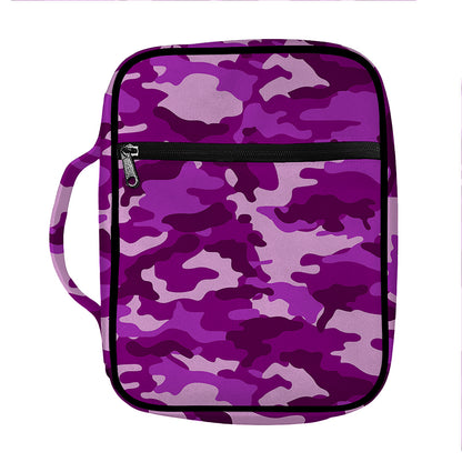 Dark Purple Camouflage Print Front Pocket Bible Bag