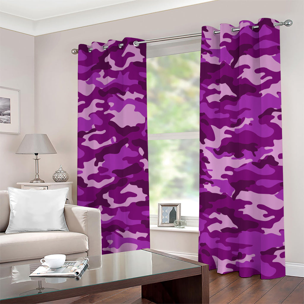 Dark Purple Camouflage Print Grommet Curtains