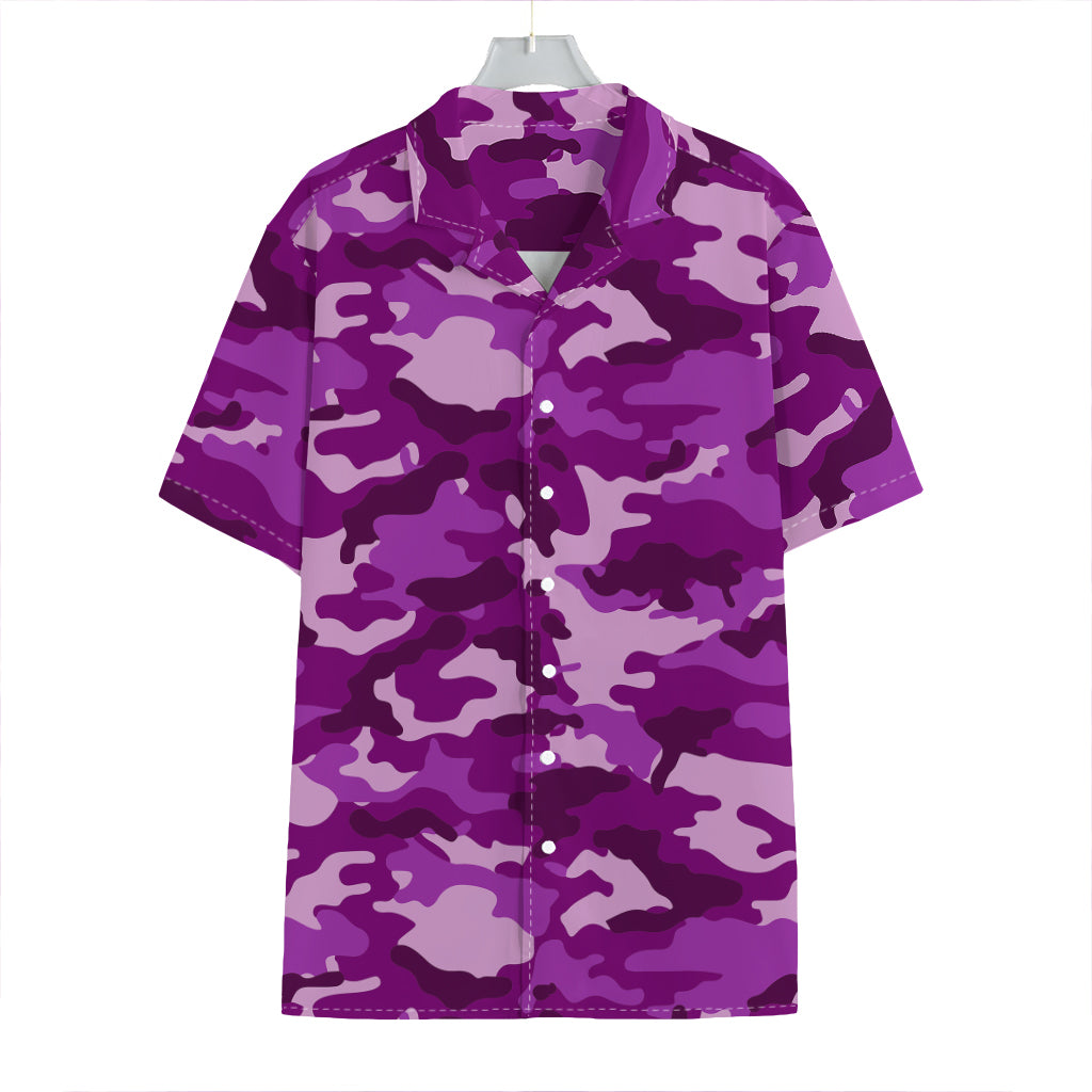 Dark Purple Camouflage Print Hawaiian Shirt