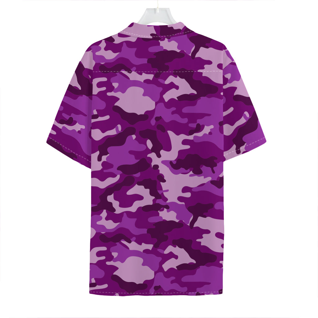 Dark Purple Camouflage Print Hawaiian Shirt