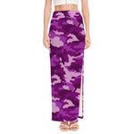 Dark Purple Camouflage Print High Slit Maxi Skirt