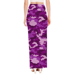 Dark Purple Camouflage Print High Slit Maxi Skirt