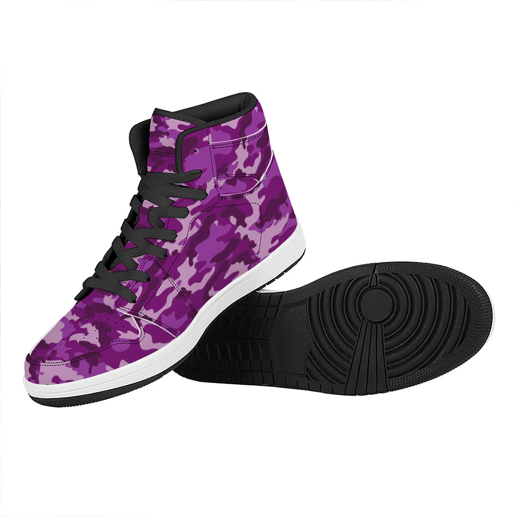 Dark Purple Camouflage Print High Top Leather Sneakers