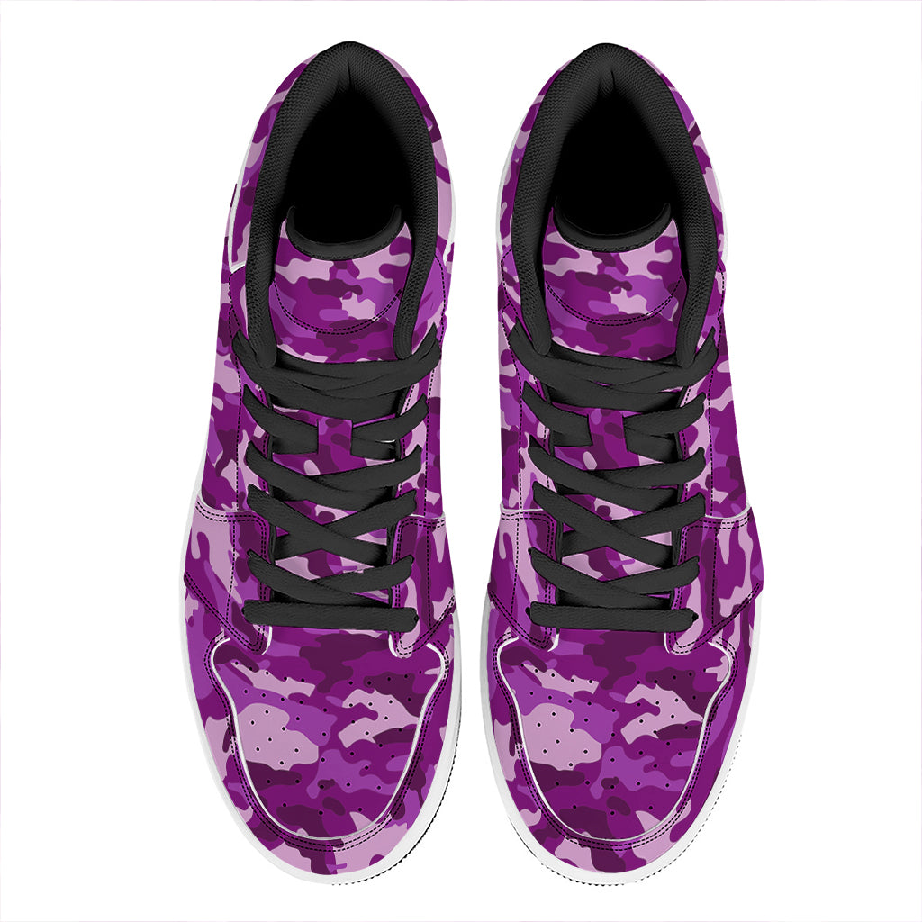 Dark Purple Camouflage Print High Top Leather Sneakers