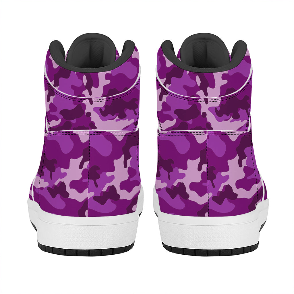 Dark Purple Camouflage Print High Top Leather Sneakers