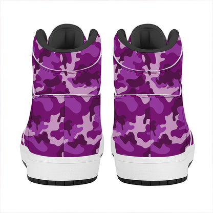 Dark Purple Camouflage Print High Top Leather Sneakers
