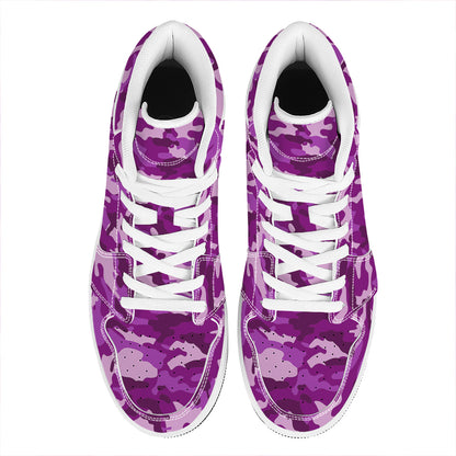 Dark Purple Camouflage Print High Top Leather Sneakers