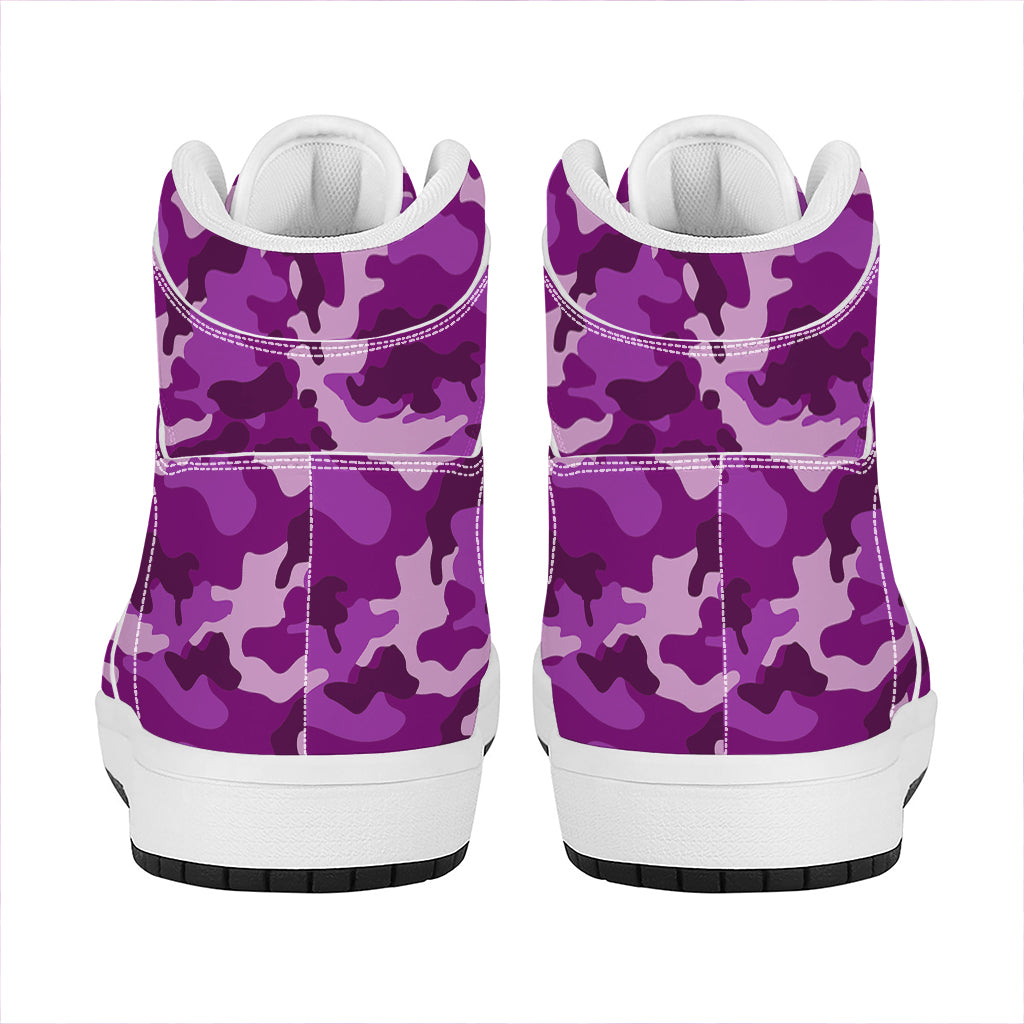 Dark Purple Camouflage Print High Top Leather Sneakers