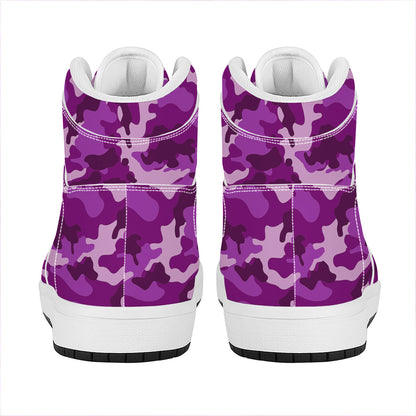 Dark Purple Camouflage Print High Top Leather Sneakers