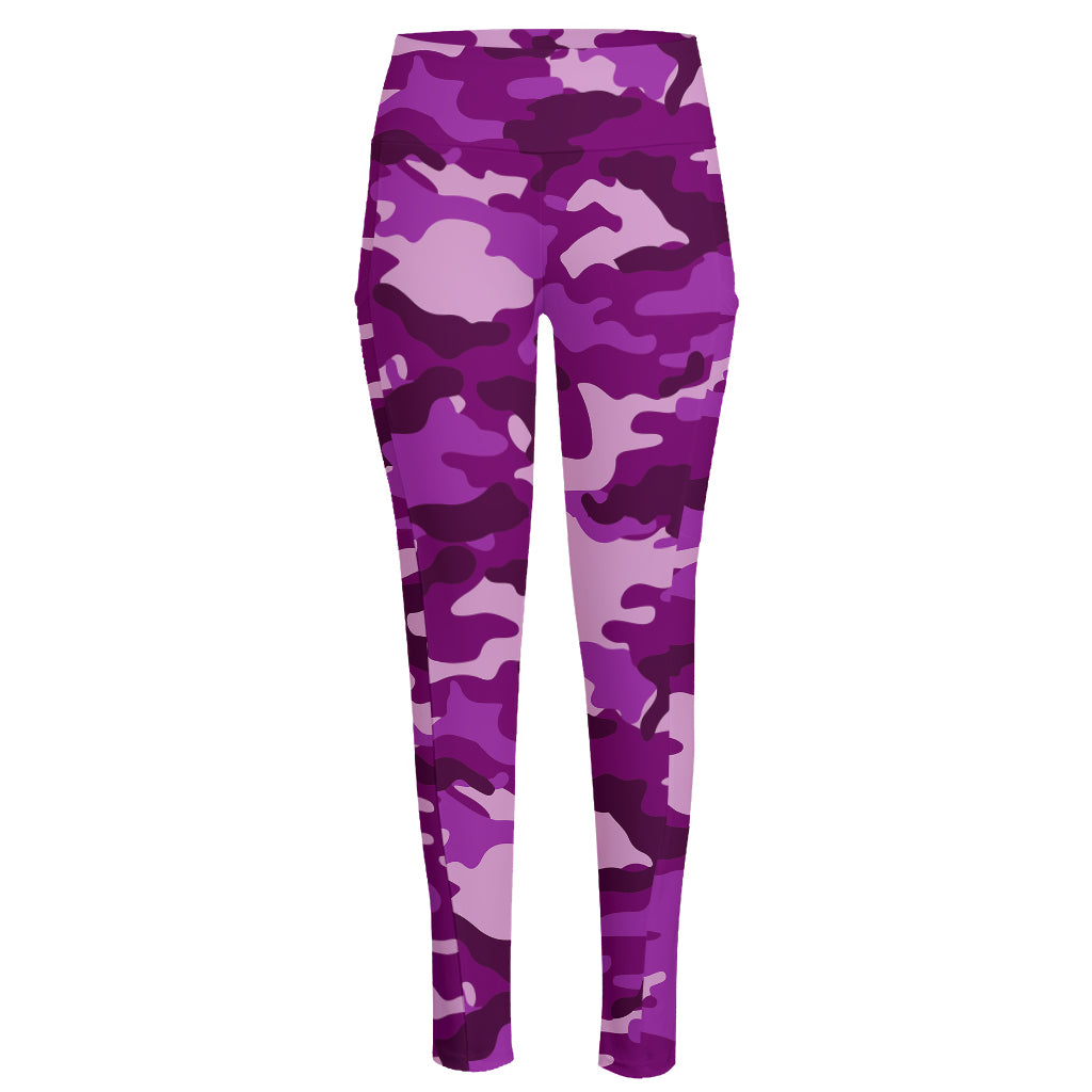 Dark Purple Camouflage Print High-Waisted Pocket Leggings