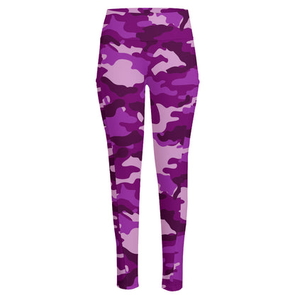 Dark Purple Camouflage Print High-Waisted Pocket Leggings