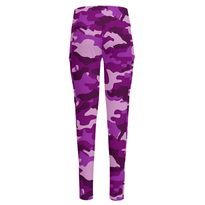 Dark Purple Camouflage Print High-Waisted Pocket Leggings