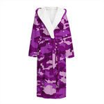 Dark Purple Camouflage Print Hooded Bathrobe