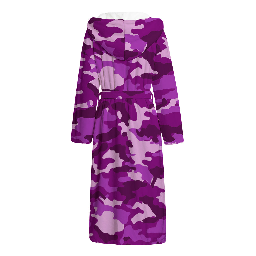 Dark Purple Camouflage Print Hooded Bathrobe