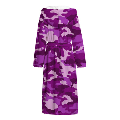 Dark Purple Camouflage Print Hooded Bathrobe