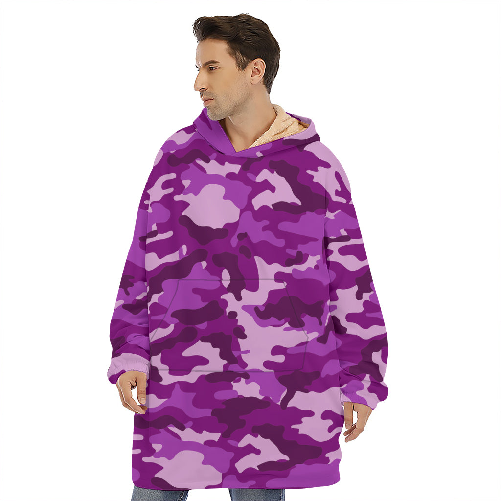 Dark Purple Camouflage Print Hoodie Blanket