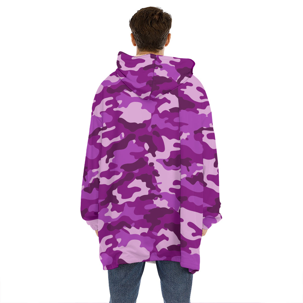 Dark Purple Camouflage Print Hoodie Blanket