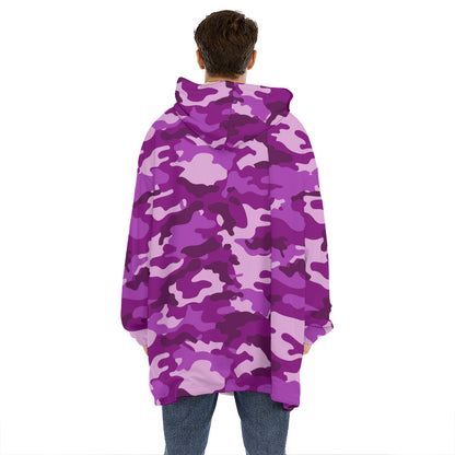 Dark Purple Camouflage Print Hoodie Blanket