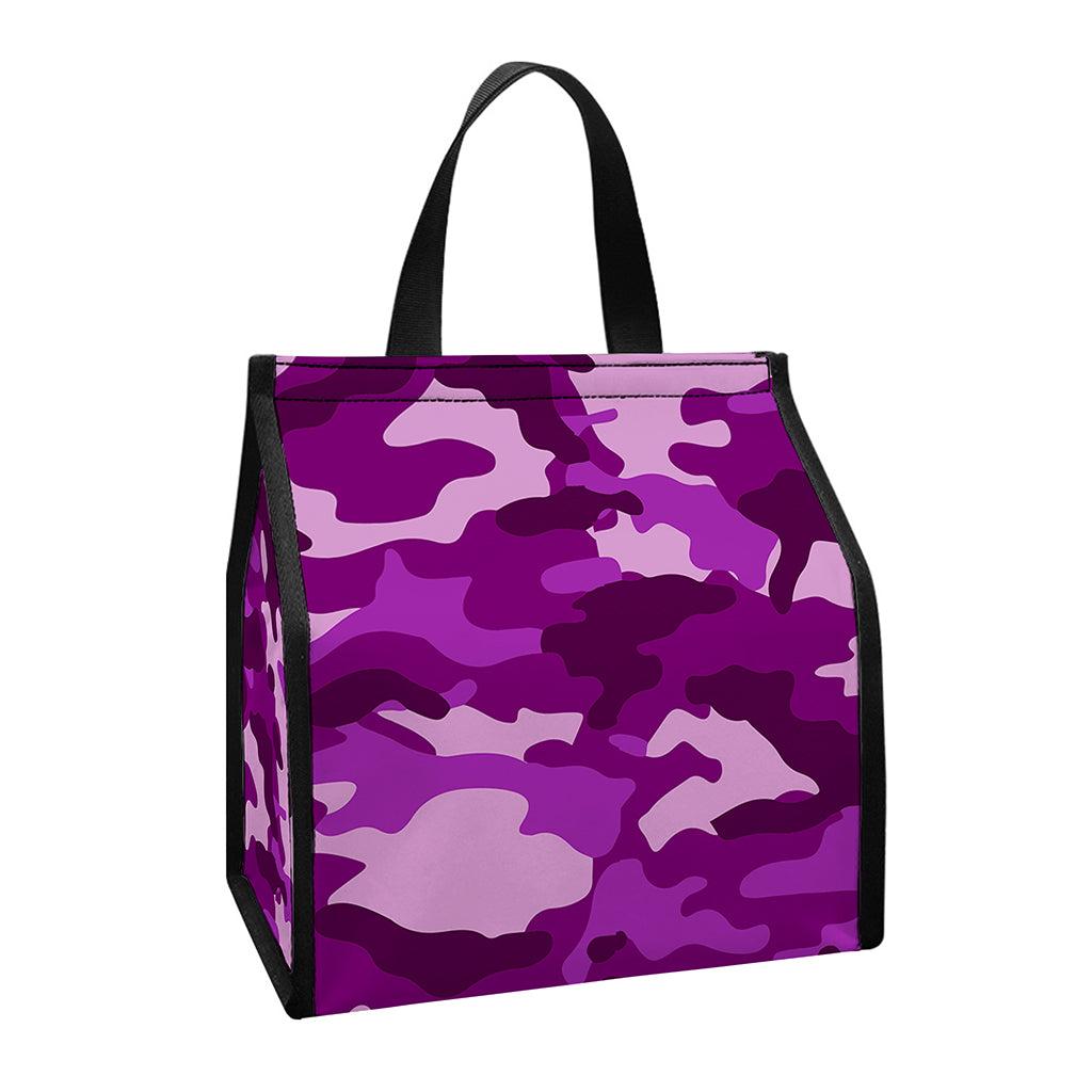 Dark Purple Camouflage Print Insulated Lunch Tote