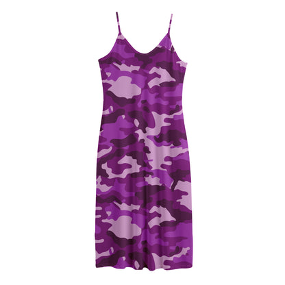 Dark Purple Camouflage Print Jersey Midi Cami Dress