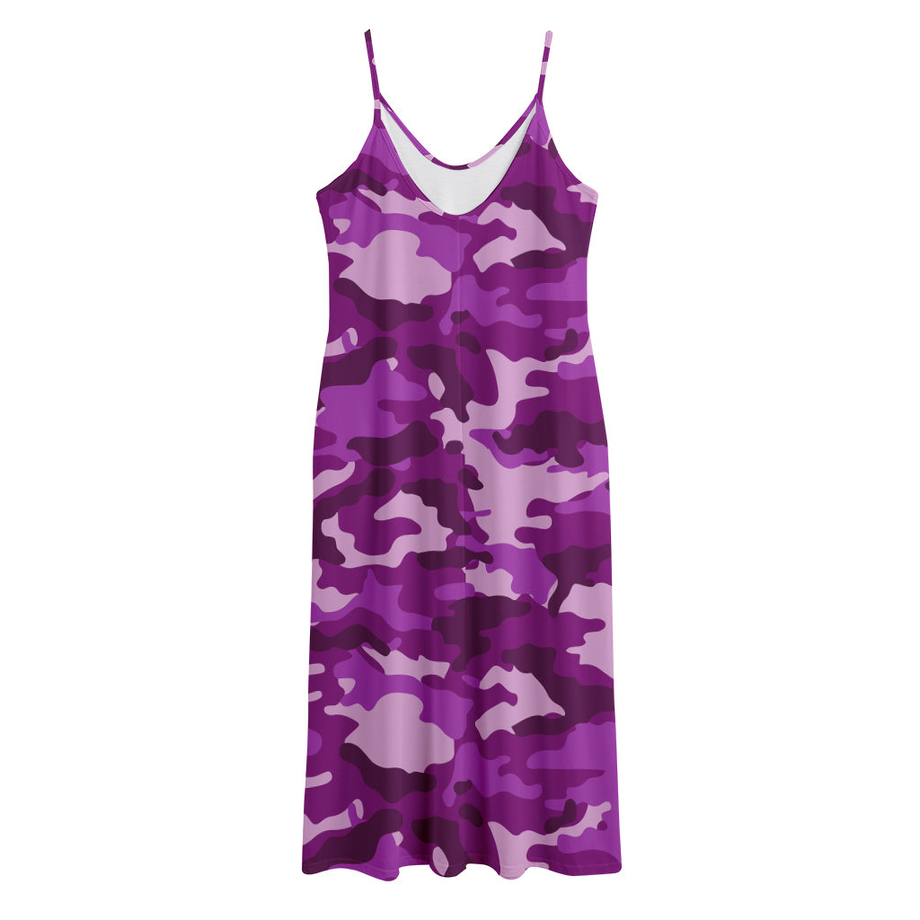 Dark Purple Camouflage Print Jersey Midi Cami Dress