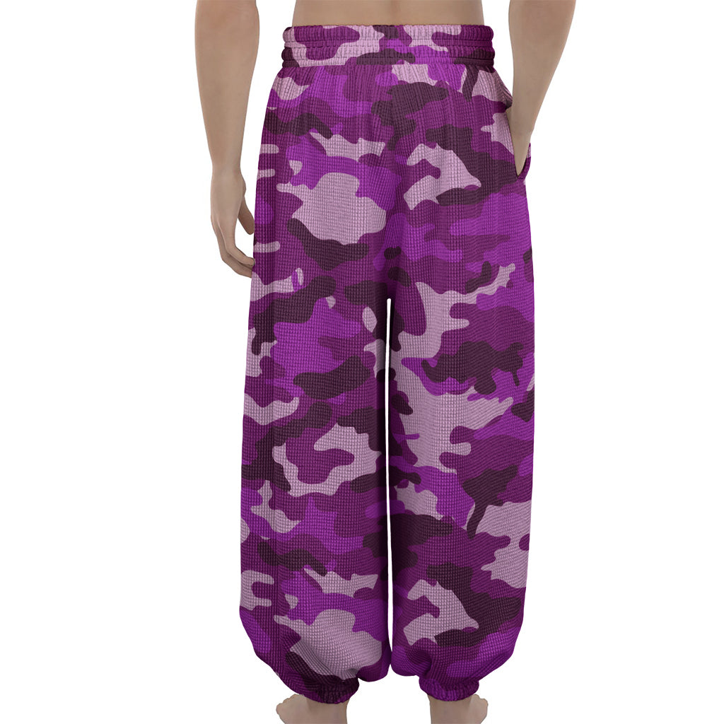 Dark Purple Camouflage Print Lantern Pants
