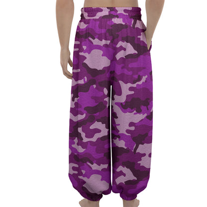 Dark Purple Camouflage Print Lantern Pants