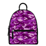 Dark Purple Camouflage Print Leather Backpack