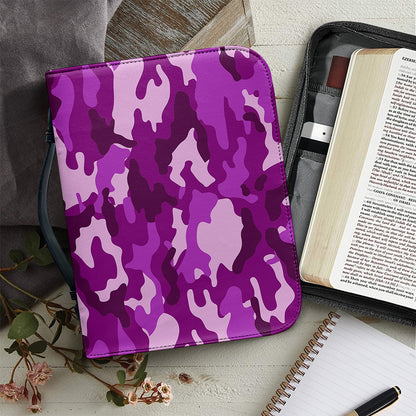 Dark Purple Camouflage Print Leather Bible Cover