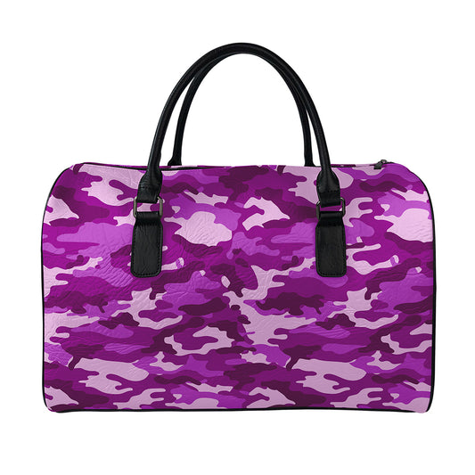 Dark Purple Camouflage Print Leather Duffle Bag