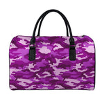 Dark Purple Camouflage Print Leather Duffle Bag