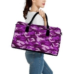 Dark Purple Camouflage Print Leather Duffle Bag