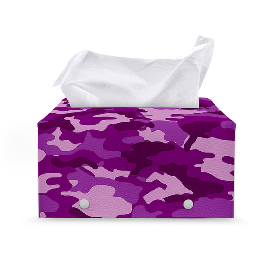Dark Purple Camouflage Print Leather Tissue Box Cover