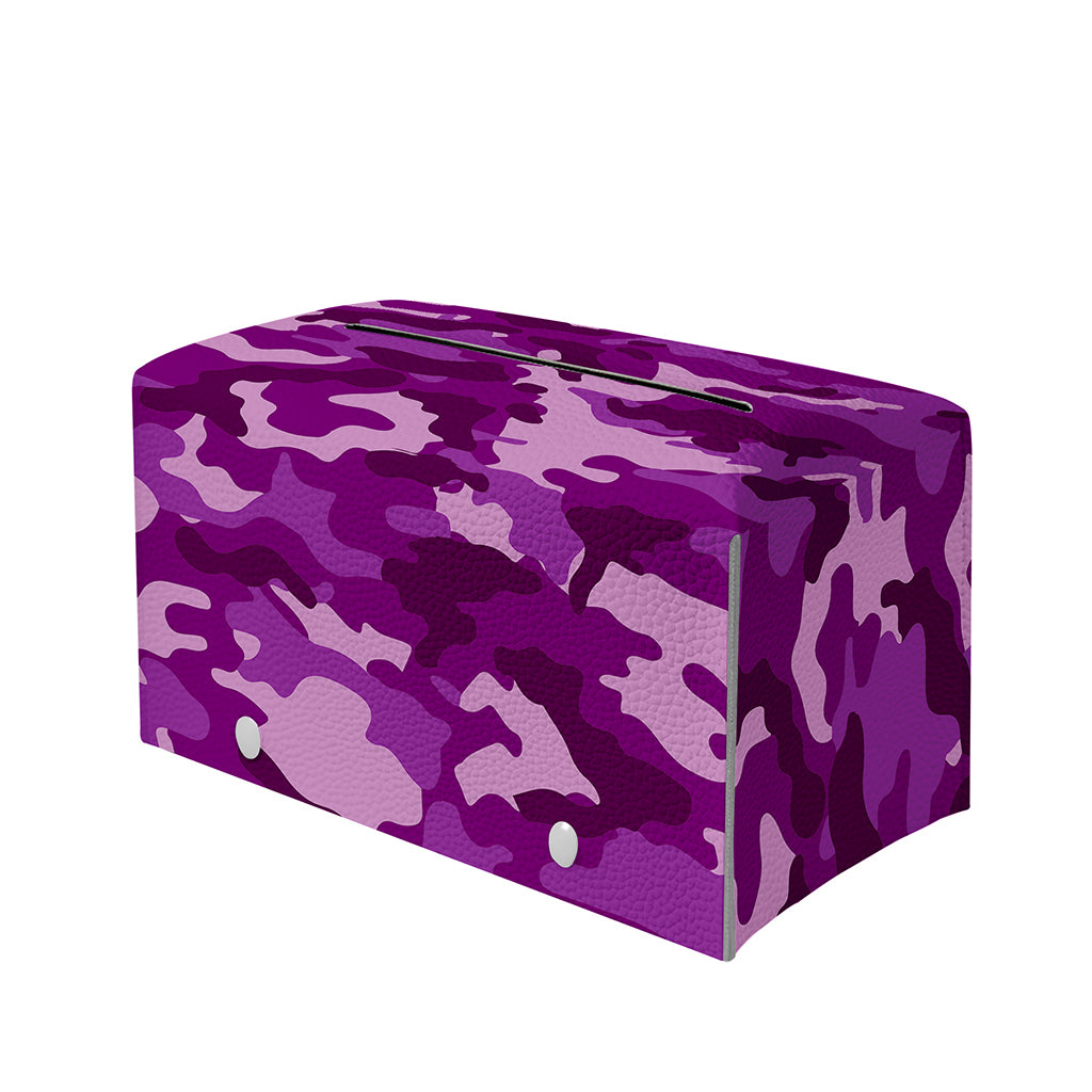 Dark Purple Camouflage Print Leather Tissue Box Cover