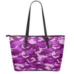 Dark Purple Camouflage Print Leather Tote Bag