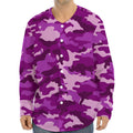 Dark Purple Camouflage Print Long Sleeve Baseball Jersey