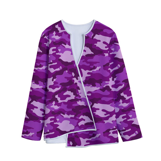 Dark Purple Camouflage Print Long Sleeve Short Coat
