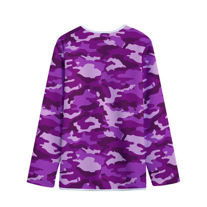 Dark Purple Camouflage Print Long Sleeve Short Coat