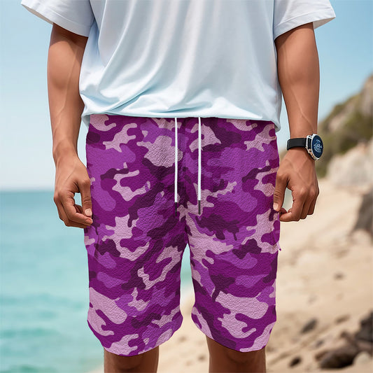 Dark Purple Camouflage Print Men's Cargo Shorts