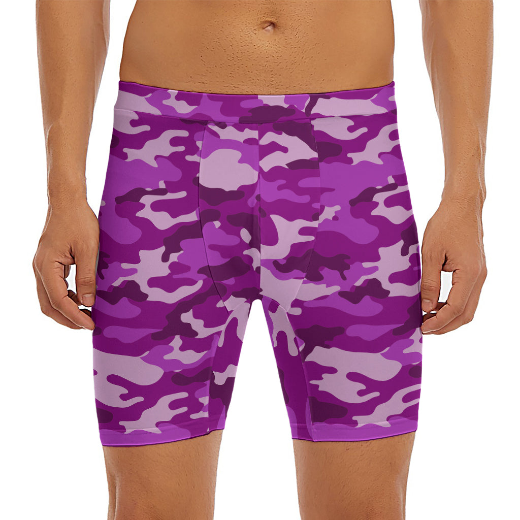 Dark Purple Camouflage Print Men's Long Boxer Briefs