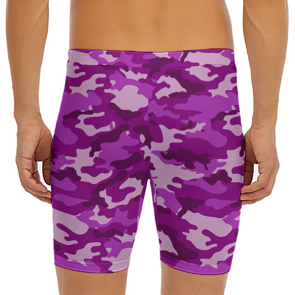 Dark Purple Camouflage Print Men's Long Boxer Briefs