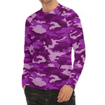 Dark Purple Camouflage Print Men's Long Sleeve Rash Guard